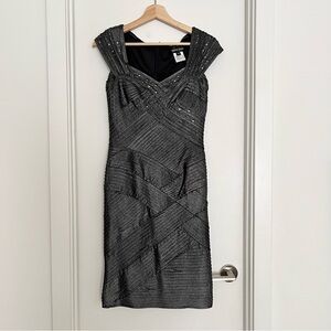 Tadashi Shoji Bodycon Dress XS Gray Silver Beading Bandage Formal Wedding Party